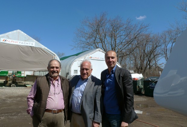 Marc Anassis, Patchogue Mayor Paul Pontieri and Gregor Tarjan at Alpha Yachts